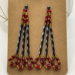 Elegant Red and Black Beaded Earrings